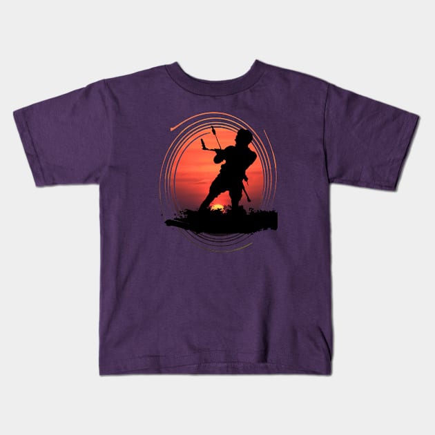 Kitesurfing Enthusiast Riding A Wave Silhouette And Sunset Kids T-Shirt by taiche